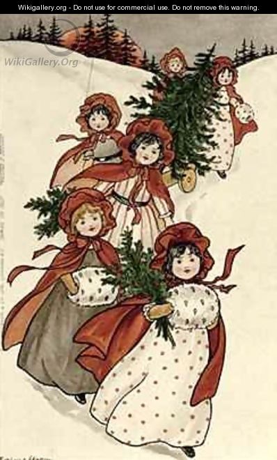 Little Girls with Holly and the Christmas Tree - Florence Hardy