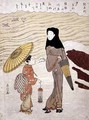 Lady and Maid Walking by a River - Suzuki Harunobu