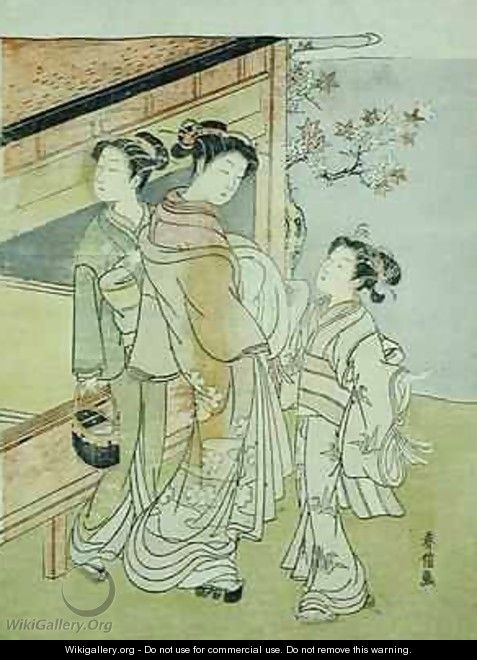A Lady and Her Attendant Meet a Messenger - Suzuki Harunobu
