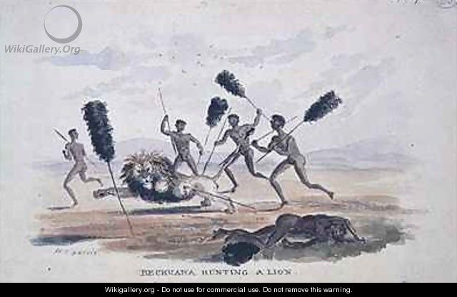 Bechuana Hunting a Lion - William Cornwallis Harris