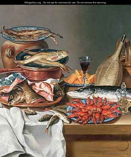 A Still Life of a Fish Trout and Baby Lobsters - Anton Friedrich Harms