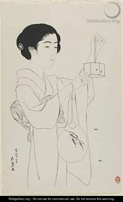 Woman Holding a Firefly Cage Taisho era - Goyo Hashiguchi