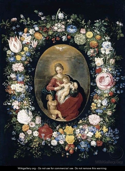 Virgin and Child with Infant St John in a Garland of Flowers - Pieter The Younger Brueghel