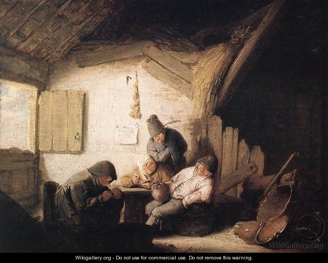 Village Tavern with Four Figures - Adriaen Jansz. Van Ostade