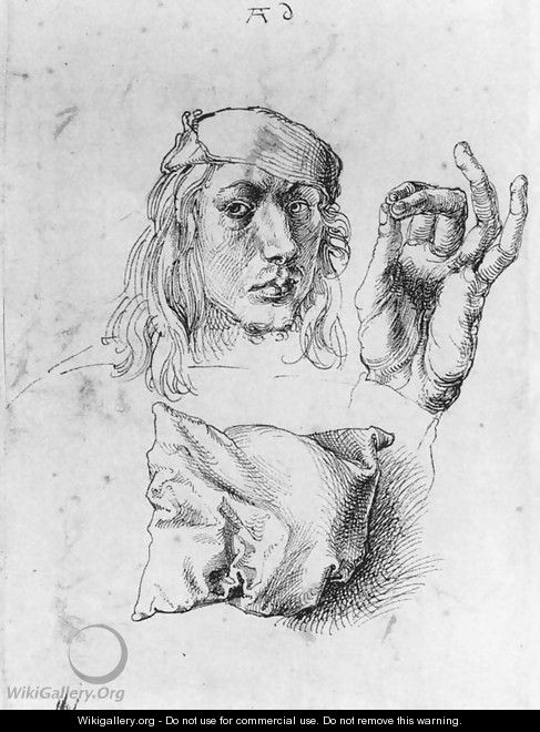 Studies of Self-Portrait, Hand and Pillow - Albrecht Durer