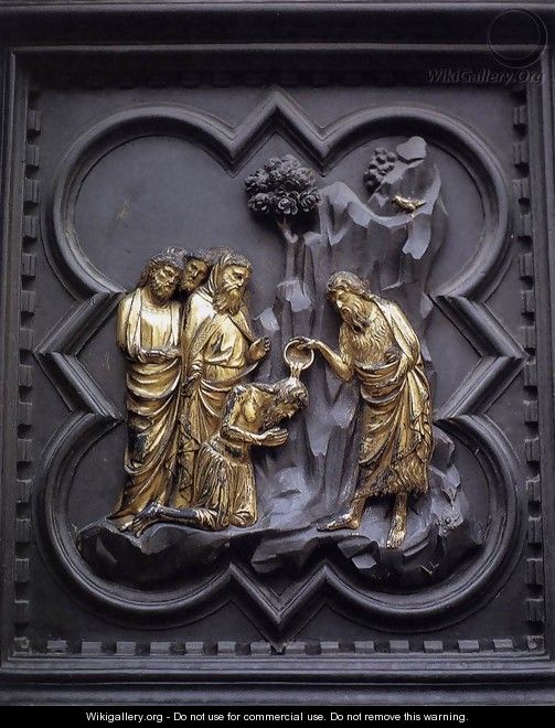 The Baptism of the Multitude (panel of the south doors) - Andrea Pisano