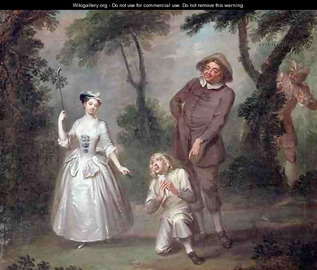 Peg Woffington as Rosalind with Celia and Touchstone in the Forest of Arden - (after) Hayman, Francis