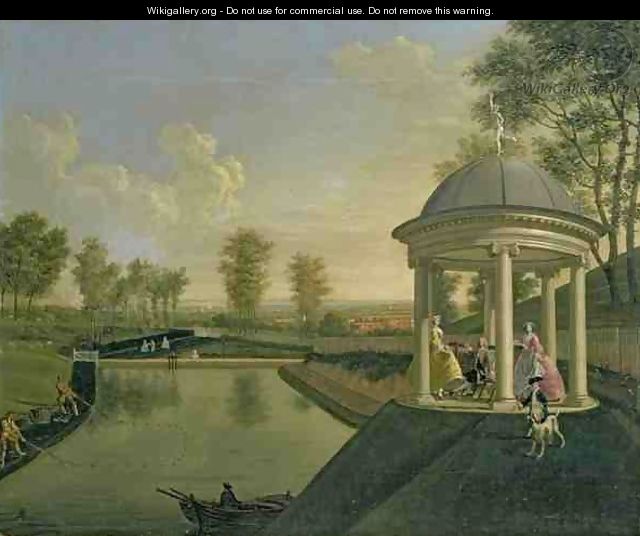 The Brockman Family at Beachborough Temple Pond with the temple in right foreground - Edward Haytley
