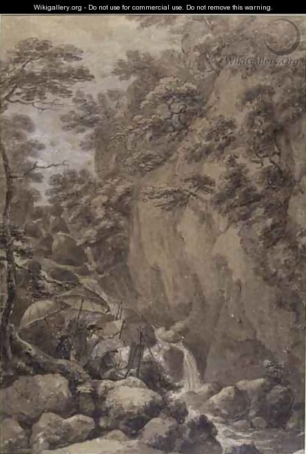 Sir George Beaumont and Joseph Farington painting a waterfall - Thomas Hearne
