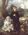 Portrait of a Brother and Sister with their Pet Dog in a Wooded Landscape - Eden Upton Eddis