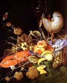Still life with peaches pomegranate lobster grapes and butterflies - Ottmar The Elder Elliger