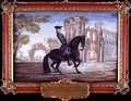 No 52 Le Bienvenu a dark bay horse of the Spanish Riding School performing a dressage movement - Baron Reis d' Eisenberg