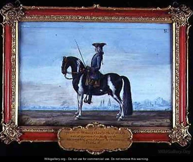 No 8 A piebald horse and rider from the Spanish Riding School the horse belonging to the late Prince of Schwartzenberg equerry to Emperor Charles VI - Baron Reis d