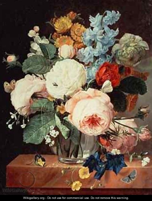 Vase of Flowers on a marble ledge - T.F. Ehaerts