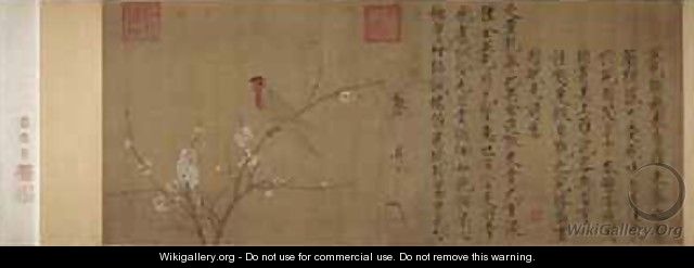 Five coloured Parakeet on a Blossoming Apricot Tree 2 - Huizong Emperor