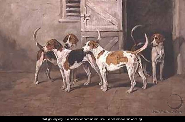 Four Hounds by a Stable Door - John Emms