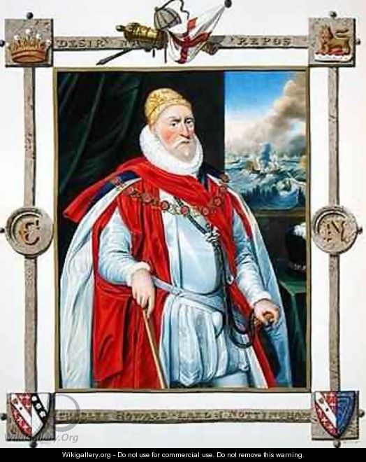 Portrait of Charles Howard 1536-1624 2nd Baron of Effingham and 1st Earl of Nottingham from Memoirs of the Court of Queen Elizabeth - Sarah Countess of Essex