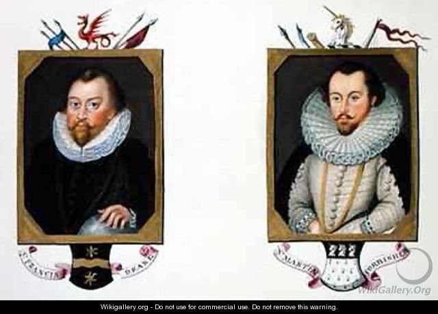 Double portrait of Sir Francis Drake and Sir Martin Frobisher from Memoirs of the Court of Queen Elizabeth - Sarah Countess of Essex