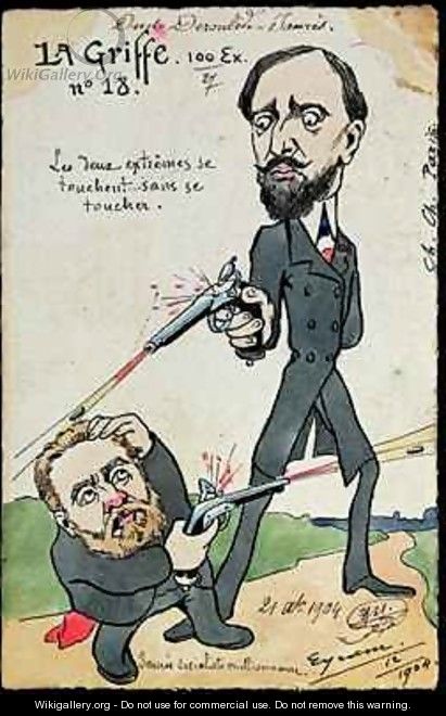Caricature of a duel between Paul Deroulede 1846-1914 and Jean Jaures 1859-1914 from La Griffe - Eyram