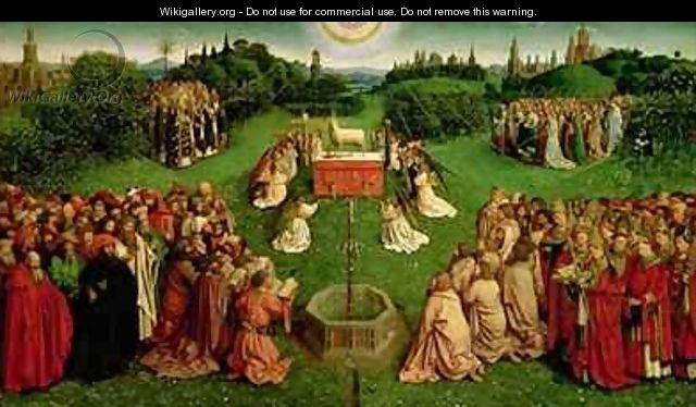 The Adoration of the Mystic Lamb from the Ghent Altarpiece lower half of central panel - Hubert & Jan van Eyck