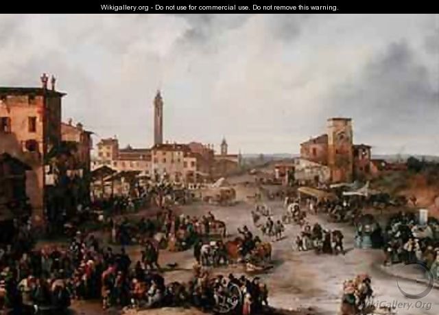 View of a Market Town and possibly the Fair of St Allessandro - Carlo Ferrari