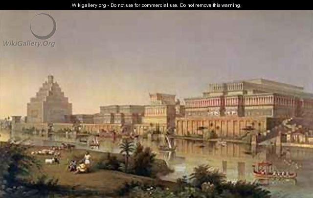 The Palaces of Nimrud Restored a reconstruction of the palaces built by Ashurbanipal on the banks of the Tigris - (after) Fergusson, James