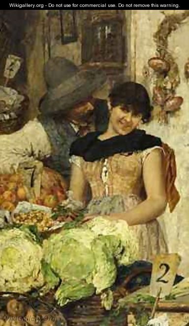 A Venetian Vegetable Stall Courtship - Giacomo Favretto