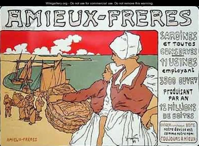 Reproduction of a poster advertising Amieux Freres producers of sardines and all preserves - Georges Fay