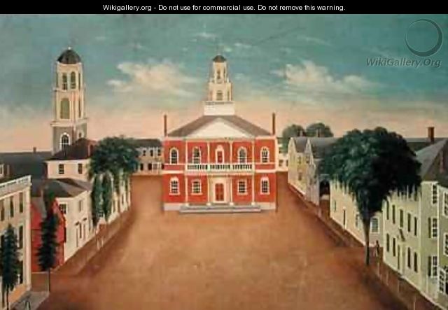 Fireboard depicting a View of Court House Square Salem - George Washington Felt