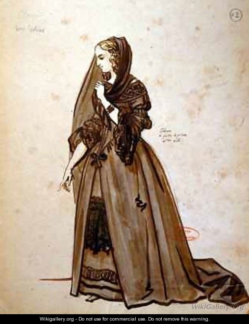 Costume design for the role of Dona Elvire in an 1847 production of Don Juan - Achille-Jacques-Jean-Marie Deveria
