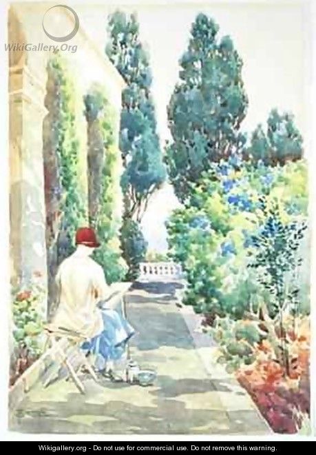 Cicely Nops Painting in a Garden - Robert Caruana Dingli