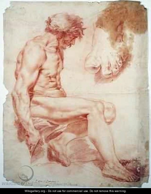 Seated Male Nude Crowned with a Laurel Garland and a Study of a Foot - Jessica Stewart Dismorr