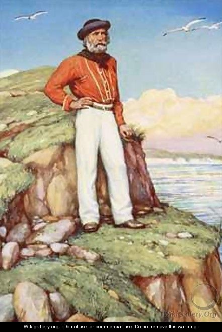 Giuseppe Garibaldi on a cliff ledge on the island of Caprera gazing out towards Italy - Arthur A. Dixon