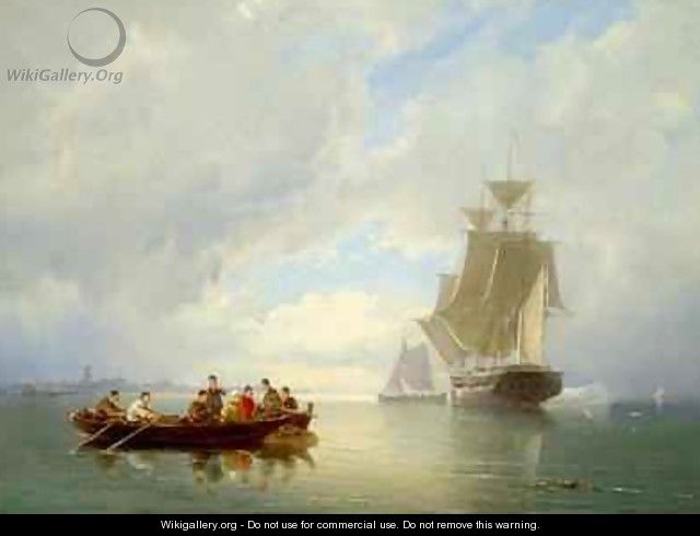 A Ship Becalmed and a Rowing Boat - Cornelis Christiaan Dommelshuizen