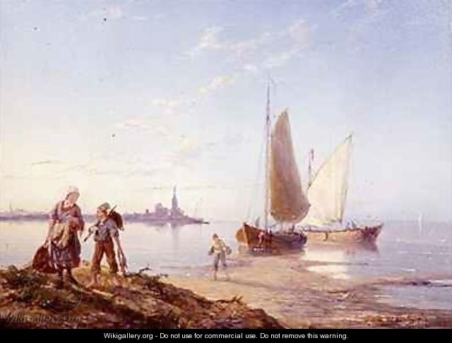 Fishing Boats off the Shore - Pieter Cornelis Dommerson