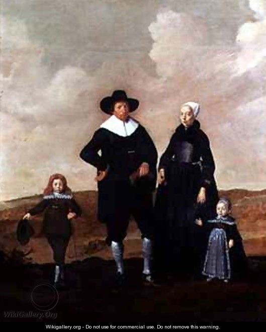 Portrait of a West Friesian Couple with Their Two Children - Mijnerts Herman Doncker