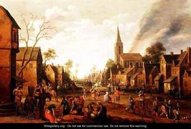 Soldiers looting a village - Joost Cornelisz. Droochsloot
