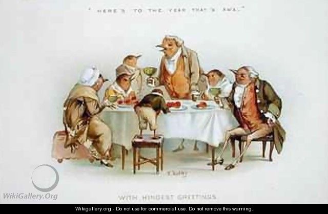 Heres to the year thats awa Victorian Christmas card - R. Dudley