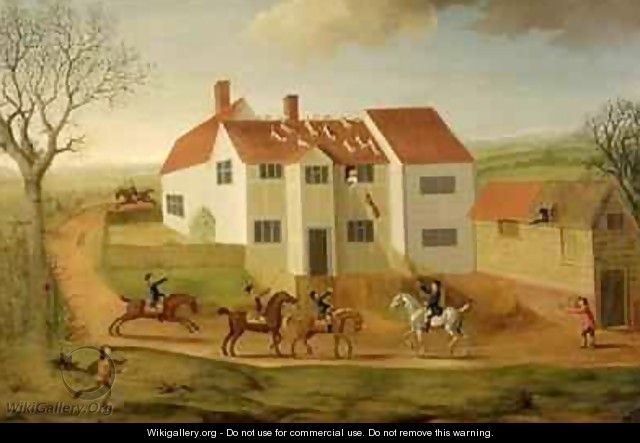 John Sidey and his Hounds at a Farmhouse near Hadleigh Suffolk - James I Dunthorne