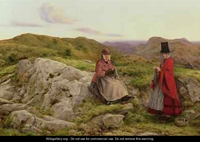 Welsh Landscape with Two Women Knitting - William Dyce