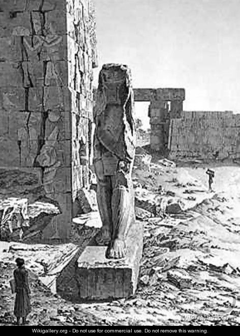 View of the Colossus at the entrance to the hypostyle halls of the palace at Karnak Thebes - (after) Dutertre, Andre