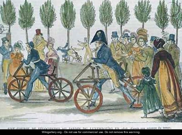 A velocipede race at Jardin du Luxembourg in 1818 - (after) Duvaux, Jules Antoine