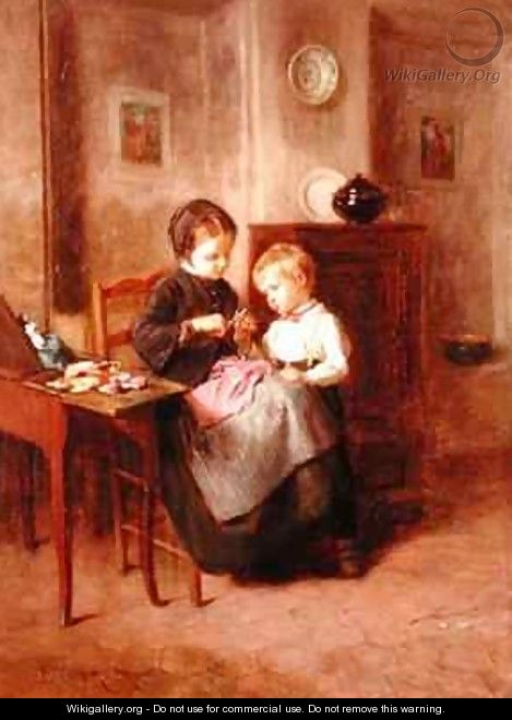 The Sewing Lesson - Theophile Emmanuel Duverger