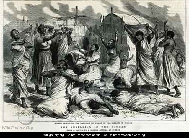 Women bewailing the garrison of Sinkat in the streets of Suakim The Rebellion in the Soudan from The Graphic - Godefroy Durand