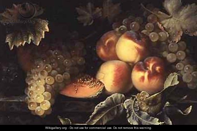 Still Life with Peaches Melon and Grapes - Pierre Dupuis