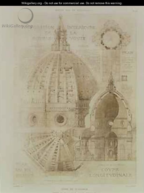 Plan Section and Elevation of Florence Cathedral from Fragments dArchitecture du Moyen Age et de la Renaissance - (after) Duquesne, Eugene