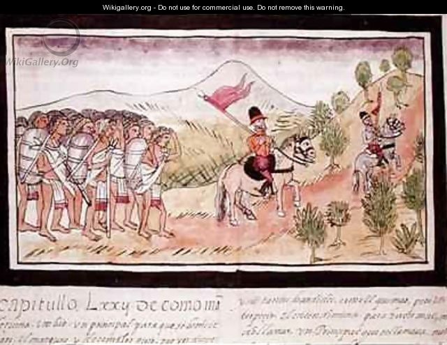 Fol 204v The Totonac Indians Helping the Conquistadors to Transport Materials - Diego Duran