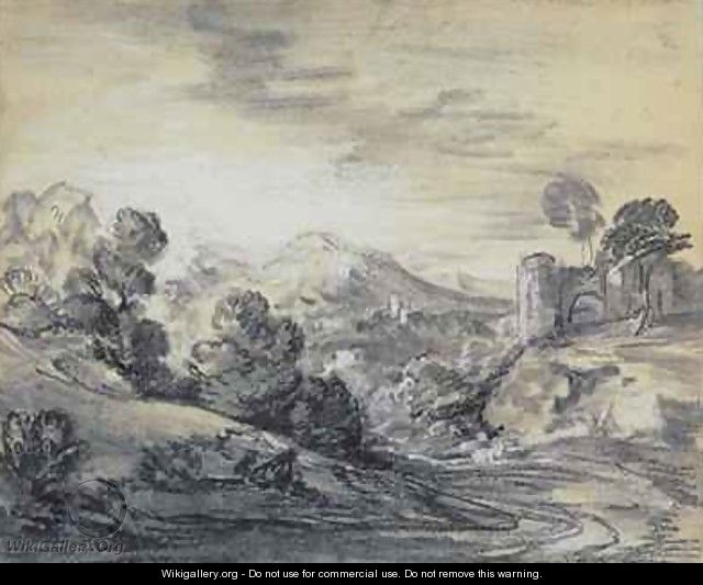 Wooded Landscape with Castle - Thomas Gainsborough