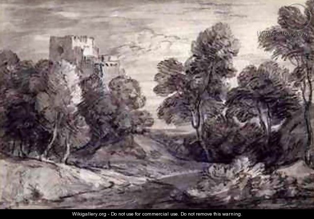 Wooded Landscape with a Castle - Thomas Gainsborough