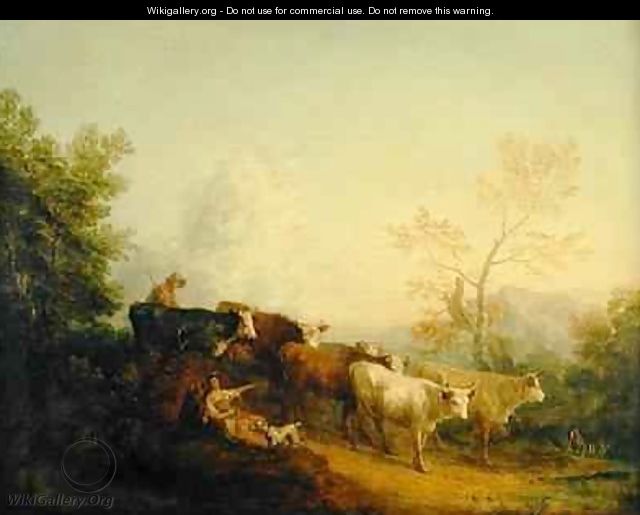 Herdsmen Driving Cattle towards a Post - Thomas Gainsborough